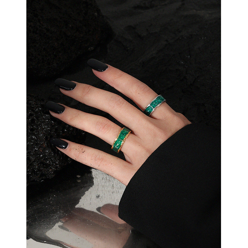 Geometry Epoxy Glittering River 925 Sterling Silver Adjustable Ring SILVERBENE