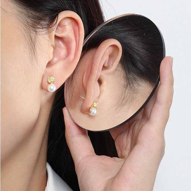 Elegant Round Natural Cultured Pearl 925 Sterling Silver Stud Earrings SILVERBENE