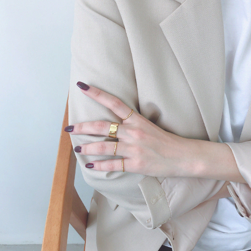 Minimalist Wide Smooth 925 Sterling Silver Adjustable Ring SILVERBENE