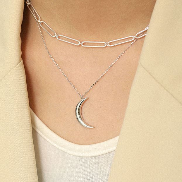 New Crescent Moon 925 Sterling Silver Necklace SILVERBENE