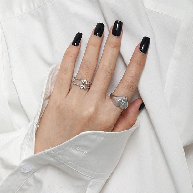 Girl miss you Letters Heart 925 Sterling Silver Wide Adjustable Ring SILVERBENE