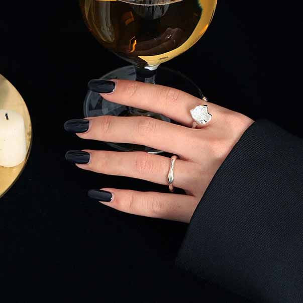 Irrgular Stone Classic 925 Sterling Silver Adjustable Ring SILVERBENE