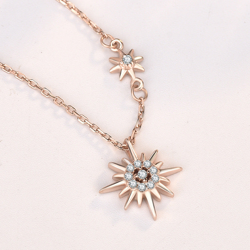 Sweet CZ Sun Shines Star 925 Sterling Silver Necklace SILVERBENE