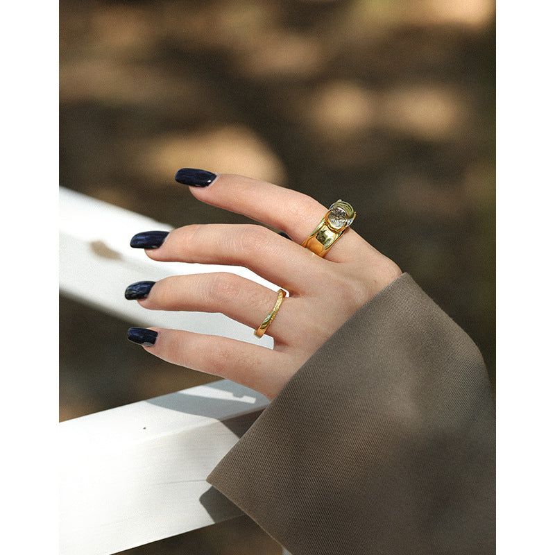 Party Round Natural Crystal Ball 925 Sterling Silver Adjustable Ring SILVERBENE