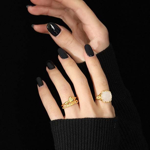 Geometry Square Natural Crystal 925 Sterling Silver Adjustable Ring SILVERBENE