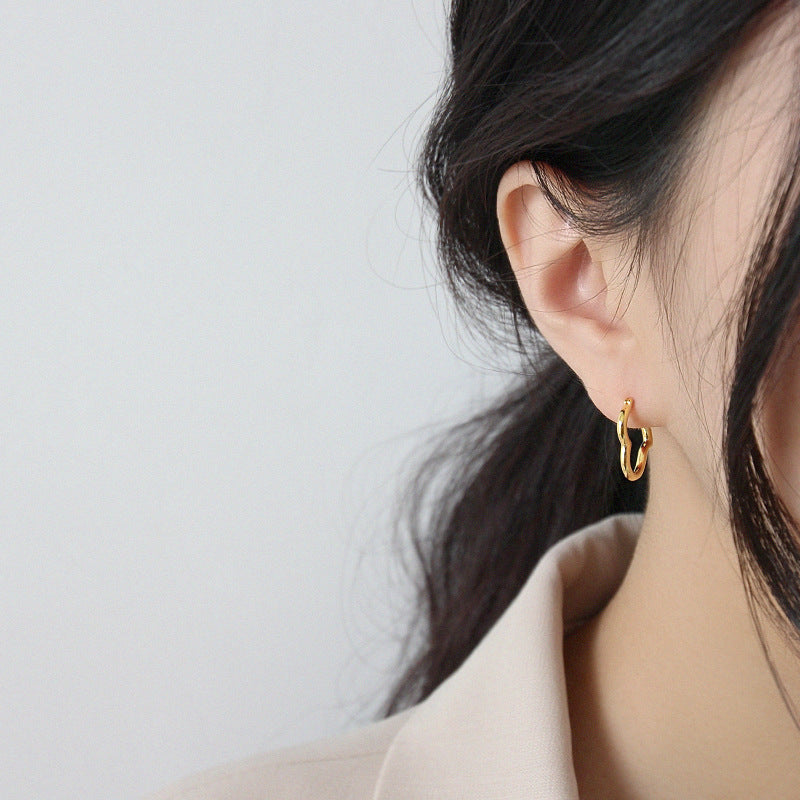 Office Lady Hollow Heart 925 Sterling Silver Hoop Earrings SILVERBENE