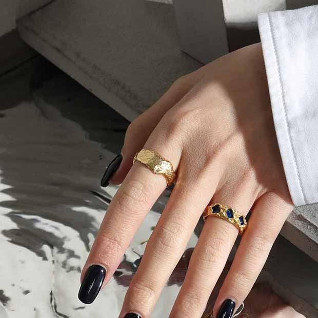 Irregular Geometry Blue CZ 925 Sterling Silver Adjustable Ring SILVERBENE