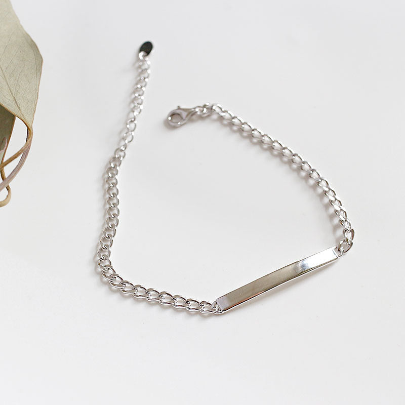 Simple Geometric Horizontal Line Solid 925 Sterling Silver Adjustable Chain Bracelet SILVERBENE