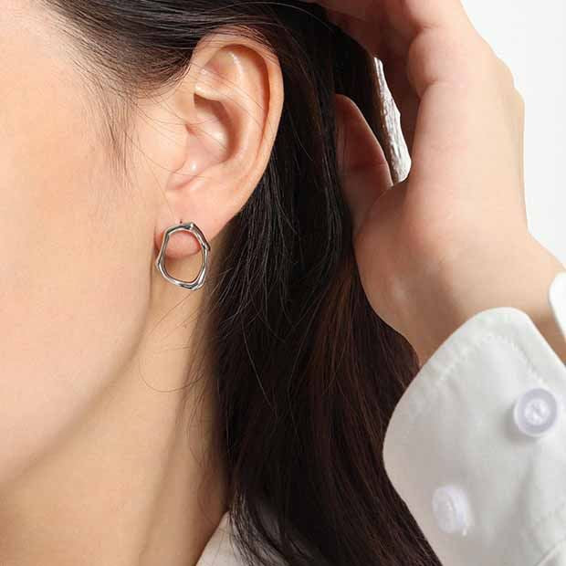 Elegant Hollow Irregular Circle 925 Sterling Silver Stud Earrings SILVERBENE