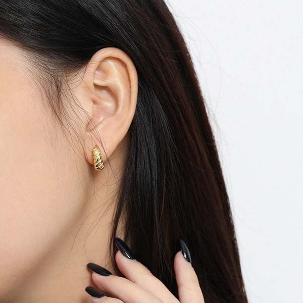 Simple Twisted C Shape 925 Sterling Silver Stud Earrings SILVERBENE