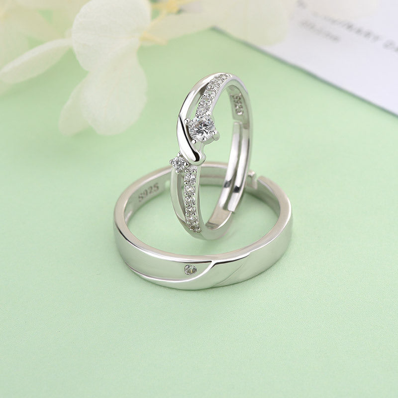 Simple Micro Setting CZ 925 Sterling Silver Adjustable Promise Ring SILVERBENE