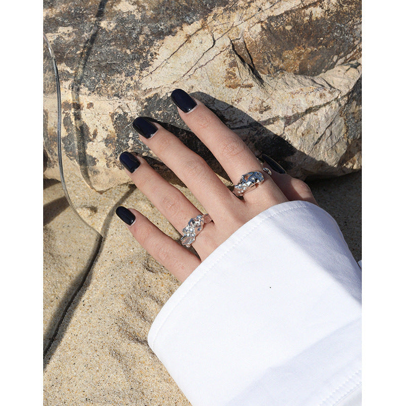 Fashion Irregular Hollow Bone 925 Sterling Silver Adjustable Ring SILVERBENE