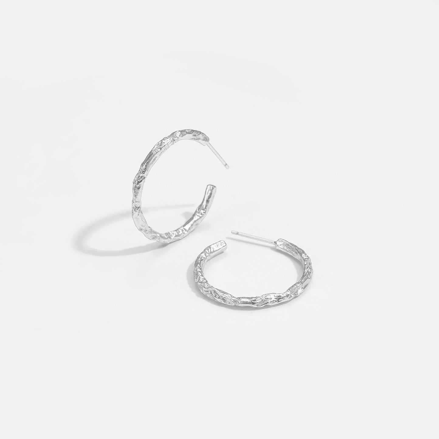 Geometry Tinfoil Pattern Circle 925 Sterling Silver Hoop Earrings SILVERBENE