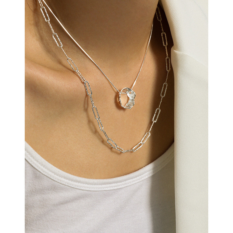 Hot Irregular Circle Snake Chain 925 Sterling Silver Necklace SILVERBENE