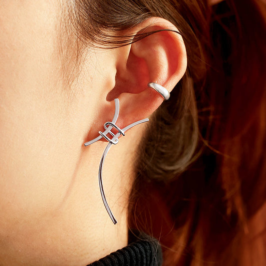 Party Exaggerated H Letter 925 Sterling Silver Stud Earrings SILVERBENE