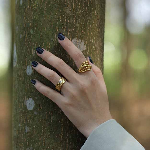 Simple Irregular CZ 925 Sterling Silver Adjustable Ring SILVERBENE