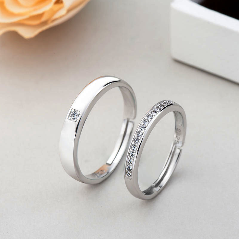 Minimalist CZ Lines 925 Sterling Silver Adjustable Promise Ring SILVERBENE