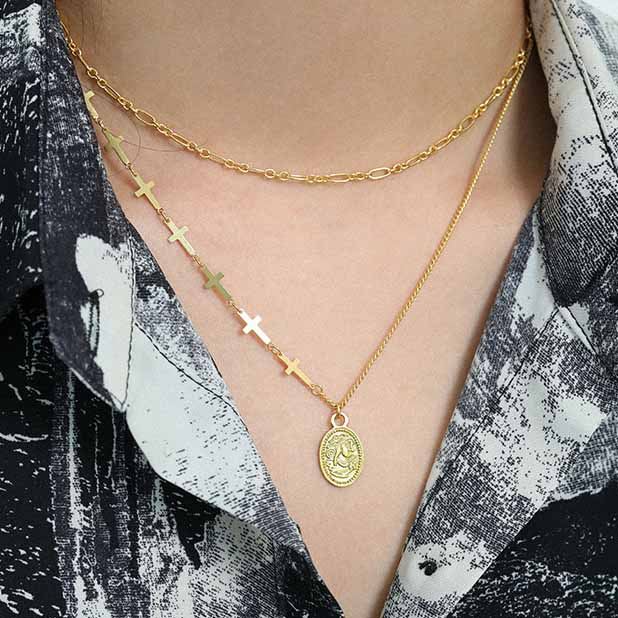 Gift Oval Tag Cross Chain 925 Sterling Silver Necklace SILVERBENE