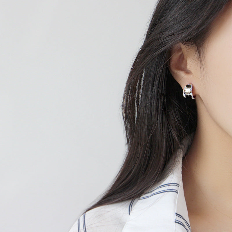 Retro Carved Wide 925 Sterling Silver Studs Earrings SILVERBENE