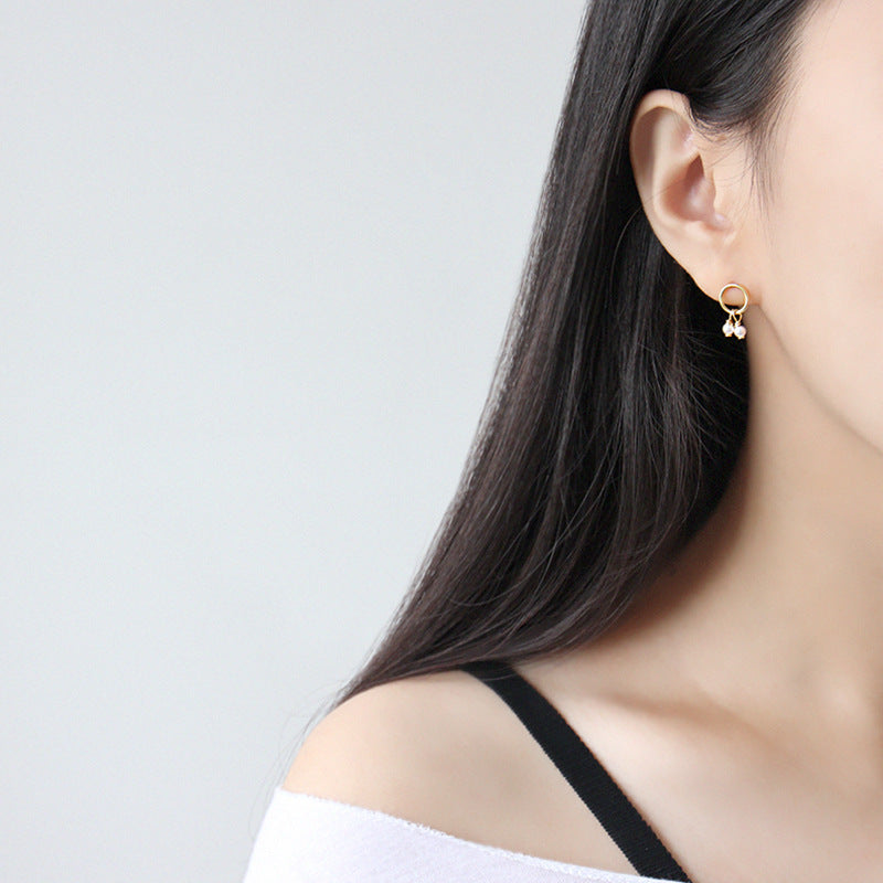 Asymmetry Shell Pearls Green CZ 925 Sterling Silver Stud Earrings SILVERBENE