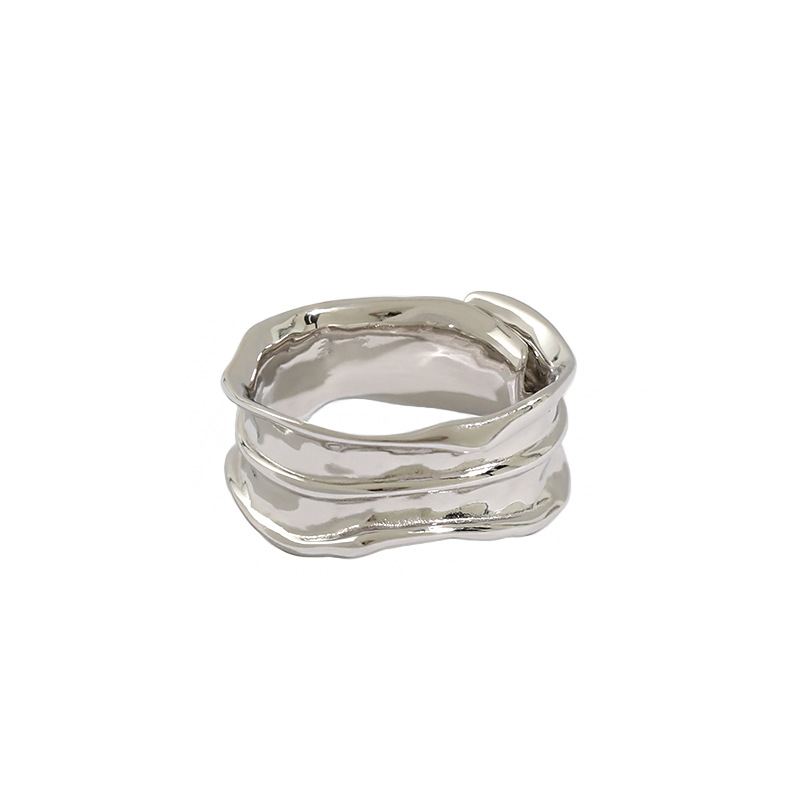 Simple Irregular Grain 925 Sterling Silver Adjustable Ring SILVERBENE
