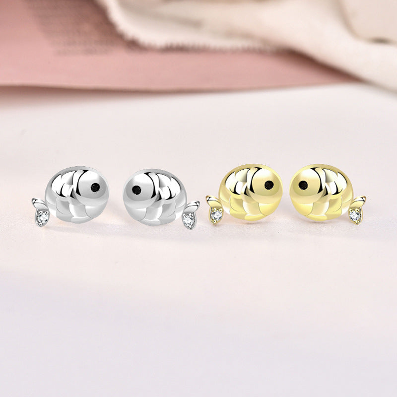 Cute Mini CZ Carp Fish 925 Sterling Silver Stud Earrings SILVERBENE
