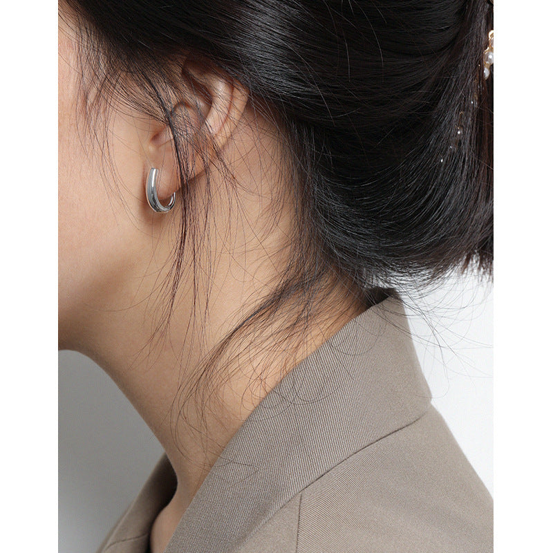 Geometry U Shape Fashion 925 Sterling Silver Hoop Earrings SILVERBENE