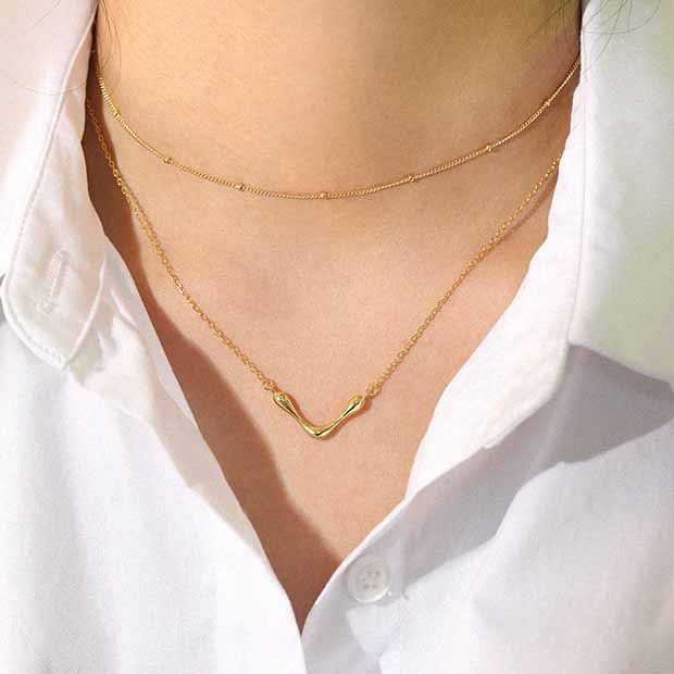 Fashion Letter V Shape 925 Sterling Silver Necklace SILVERBENE