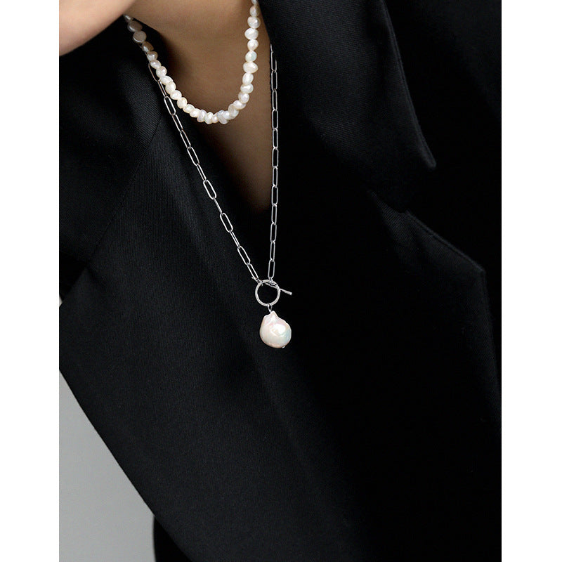 Office Irregular Natural Pearl Hollow Chain 925 Sterling Silver Necklace SILVERBENE