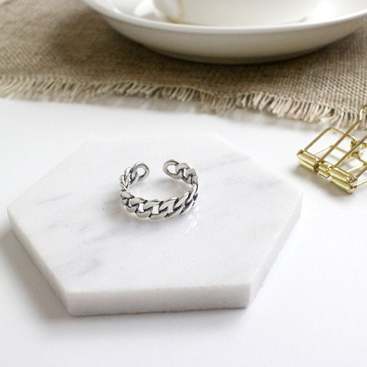 Fashion Vintage Silver Net Solid 925 Sterling Silver Adjustable Ring Women SILVERBENE