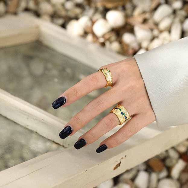 Minimalism Irregular Green CZ 925 Sterling Silver Adjustable Ring SILVERBENE