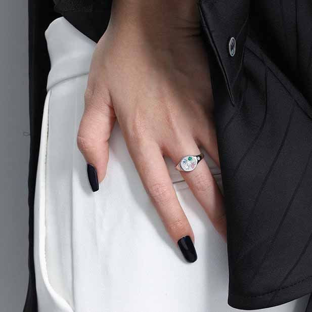 Colorful Geometry Star Oval CZ 925 Sterling Silver Adjustable Ring SILVERBENE