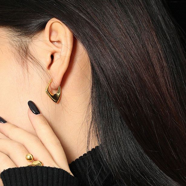 Geometry Irregular Hollow Rhombus 925 Sterling Silver Hoop Earring (Single) SILVERBENE