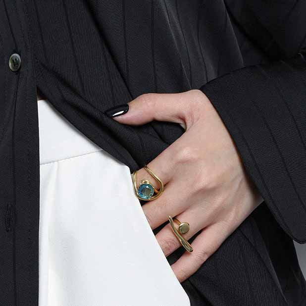 Office Irregular OT Shape 925 Sterling Silver Adjustable Ring SILVERBENE